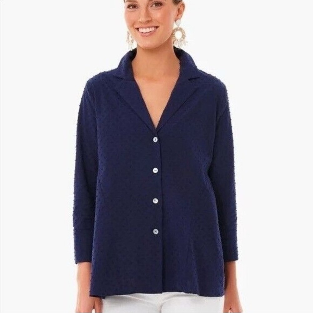 Pomander Place x Tuckernuck Navy Blue Swiss Dot Scarlett Top - Medium EUC